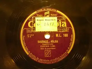 Disco gravado em 78 rpm,por Eugénia Lima,sa sua autoria