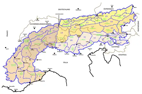 Grupos dos Alpes Orientais-Centro (15-20), segundo SOIUSA