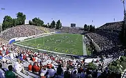 A view of Spartan Stadium during a football game from the stands