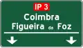 E1 — Destinos sobre o itinerário: indicação das vias de trânsito que devem ser utilizadas pelos veículos que vão seguir os destinos indicados no sinal