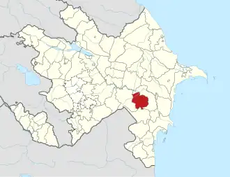 Mapa do Azerbaijão mostrando o distrito de Saatly