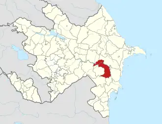 Mapa do Azerbaijão mostrando o distrito de Sabirabad