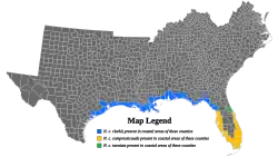 A Nerodia clarkii reside em áreas costeiras em condados sombreados. Nerodia clarkii clarkii: &nbsp;&nbsp;&nbsp;&nbsp;&nbsp; Nerodia clarkii compressicauda: &nbsp;&nbsp;&nbsp;&nbsp;&nbsp; Nerodia clarkii taeniata: &nbsp;&nbsp;&nbsp;&nbsp;&nbsp;