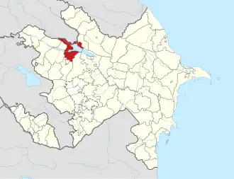 Mapa do Azerbaijão mostrando o distrito de Samukh