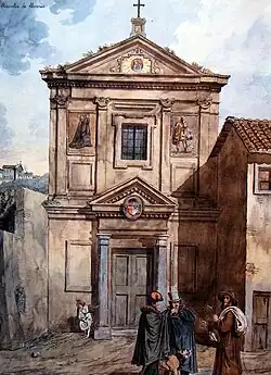 Aquarela de Achille Pinelli (1826-35), revelando os afrescos da fachada, hoje perdidos.
