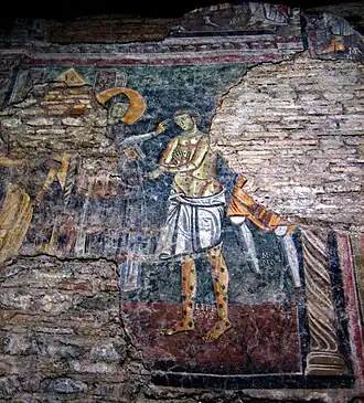 São Bento curando um leproso, afresco da basílica primitiva