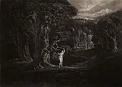 Satan Tentando Eva, do Paraíso Perdido (1824-1827) mezzotint, placa 14,3 × 20 cm., Museu de Belas Artes, Houston