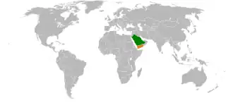 Mapa indicando localização da Arábia Saudita e do Iémen.
