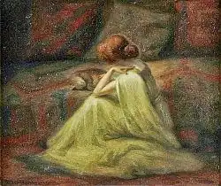 Uma senhora elegante acariciando seu gato (1904)