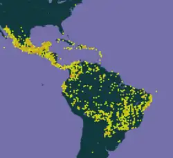 Mapa do GBIF de distribuição da G. ulmifolia.