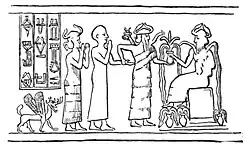 Selo de Gudea, liderado por Ninguiszida, com cobras emergindo de seus ombros.