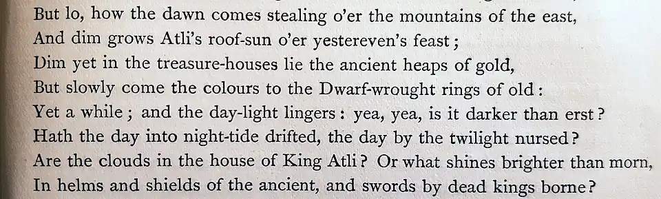 O poema épico de William Morris Sigurd o Völsung&nbsp;[en] narra (neste trecho da página 389) sobre Anéis dos Anões e espadas carregadas por reis mortos.