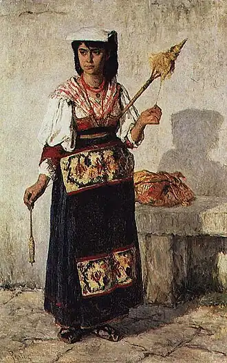 Pequena Fiandeira Napolitana (1877), de Silva Porto. Óleo sobre tela, no Museu do Chiado.