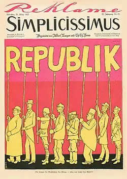 Caricatura da República de Weimar como "república sem republicanos". Bagaría e Castelao receberiam grande influência desses autores