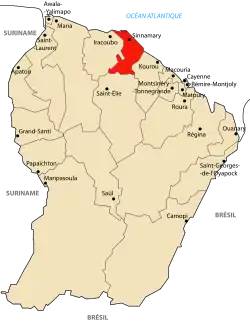Localização de Sinnamary na Guiana Francesa