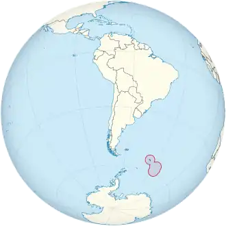 Localização das Ilhas Geórgia do Sul e Sandwich do Sul no mundo.