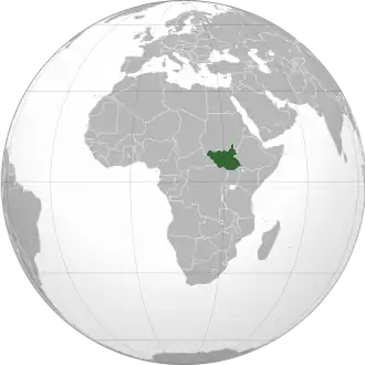 Localização do Sudão do Sul no globo terrestre