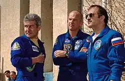 A tripulação no Cosmódromo de Baikonur.