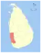 Map indicating the extent of Western Province within Sri Lanka