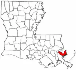 Localização da paróquia no Estado de Louisiana