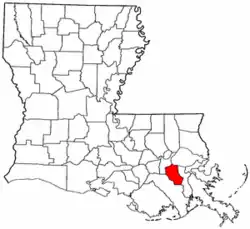 Localização da paróquia no Estado de Louisiana