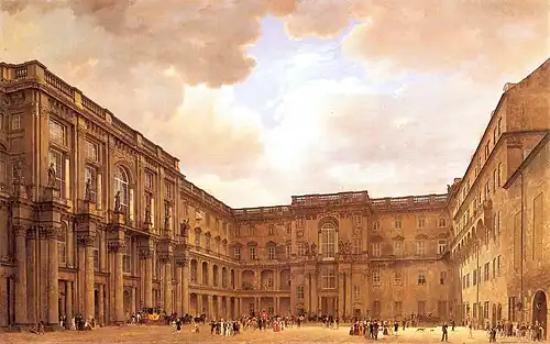 O Schlüterhof barroco, pátio interno do palácio (pintura de Gaertner, 1830)