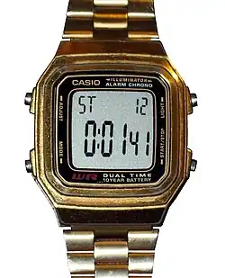Função de cronômetro em um relógio de pulso digital Casio.