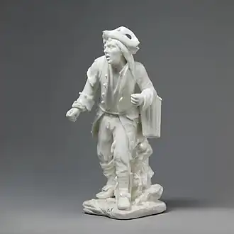 Figura de porcelana de um vendedor ambulante (1750-60)