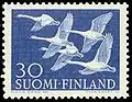 Selo finlandês de 1956 com a representação dos "Cinco Cisnes Nórdicos"
