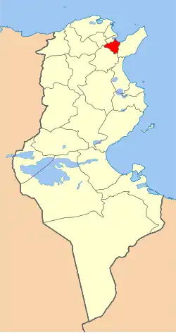 Localização da província de Ben Arous na Tunísia