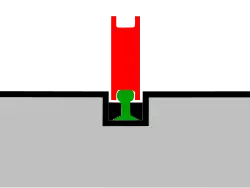 Secção transversal da guia central do carril e da roda guia do Bombardier GLT – Nancy e Caen, França