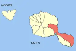 Localização da comuna de Taiarapu-Est (a vermelho) nas ilhas de Barlavento.