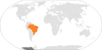 Mapa indicando localização do Taiwan e de Brasil.