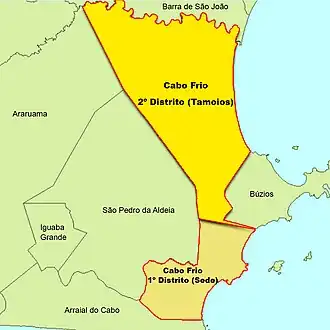 Mapa dos distritos de Cabo Frio (1ª sede) e Tamoios (2ª sede)