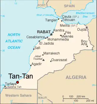 Localização de Tan-Tan em Marrocos