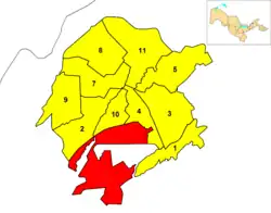 Mapa de Tasquente mostrando o distrito de Sergeli