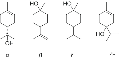 Terpineols: alfa-, beta-, gama-, e o isômero 4-terpineol