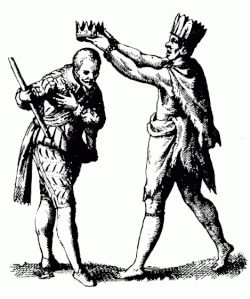 Nativos da Califórnia cumprimentam Sir Francis Drake