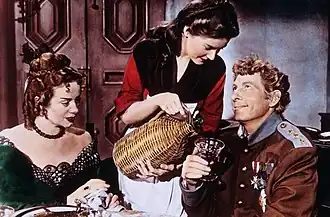 Com Danny Kaye e Barbara Bates em "The Inspector General" (1949).