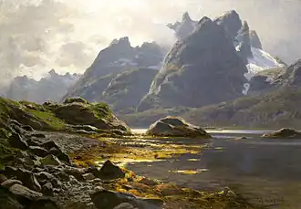 Raftsundet (estreito) entre Austvågøy e Hinnøya, pintura de Eckenbrecher