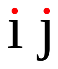 Letras i e j minúsculas, com pontos em vermelho
