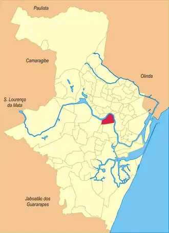 Localização do bairro da Torre na cidade do Recife