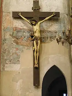 Crucifixo polonês de c. 1500, mostrando o estilo andachtsbilder