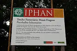 Trecho ferroviário Mauá-Fragoso - Placa do IPHAN