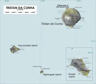 Mapa do grupo de Tristão da Cunha (incluindo a ilha de Gonçalo Álvares).