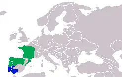 Verde: tritão-marmoreado Azul: tritão-marmoreado-pigmeu