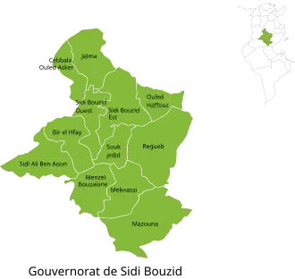 Mapa das delegações da província de Sidi Bouzid