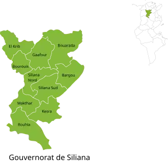 Mapa das delegações da província de Siliana
