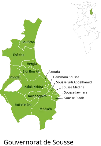 Mapa das delegações da província de Sousse