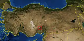 Fotografia de satélite da Anatólia assinalando o local que muitos autores classificam como a localização do Antitauro. Outros autores consideram que o Antitauro é muito mais vasto.